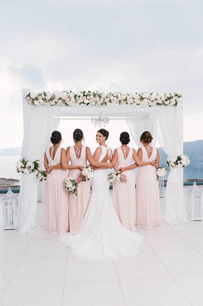 White and Green Glamorous Wedding at Le Ciel, Santorini